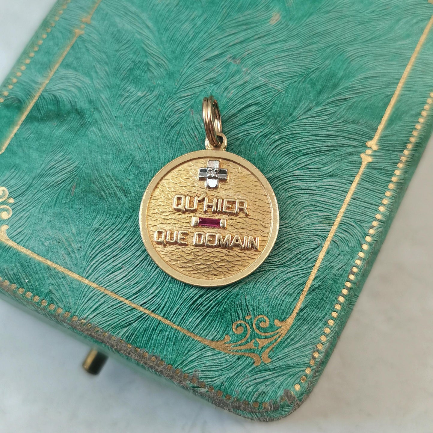Vintage Mid-century 14k Yellow Gold Plus Qu'hier Moins Que Demain Charm
