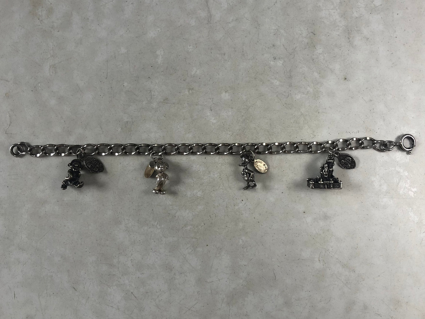 Vintage Sterling Silver Walt Disney Charm Bracelet