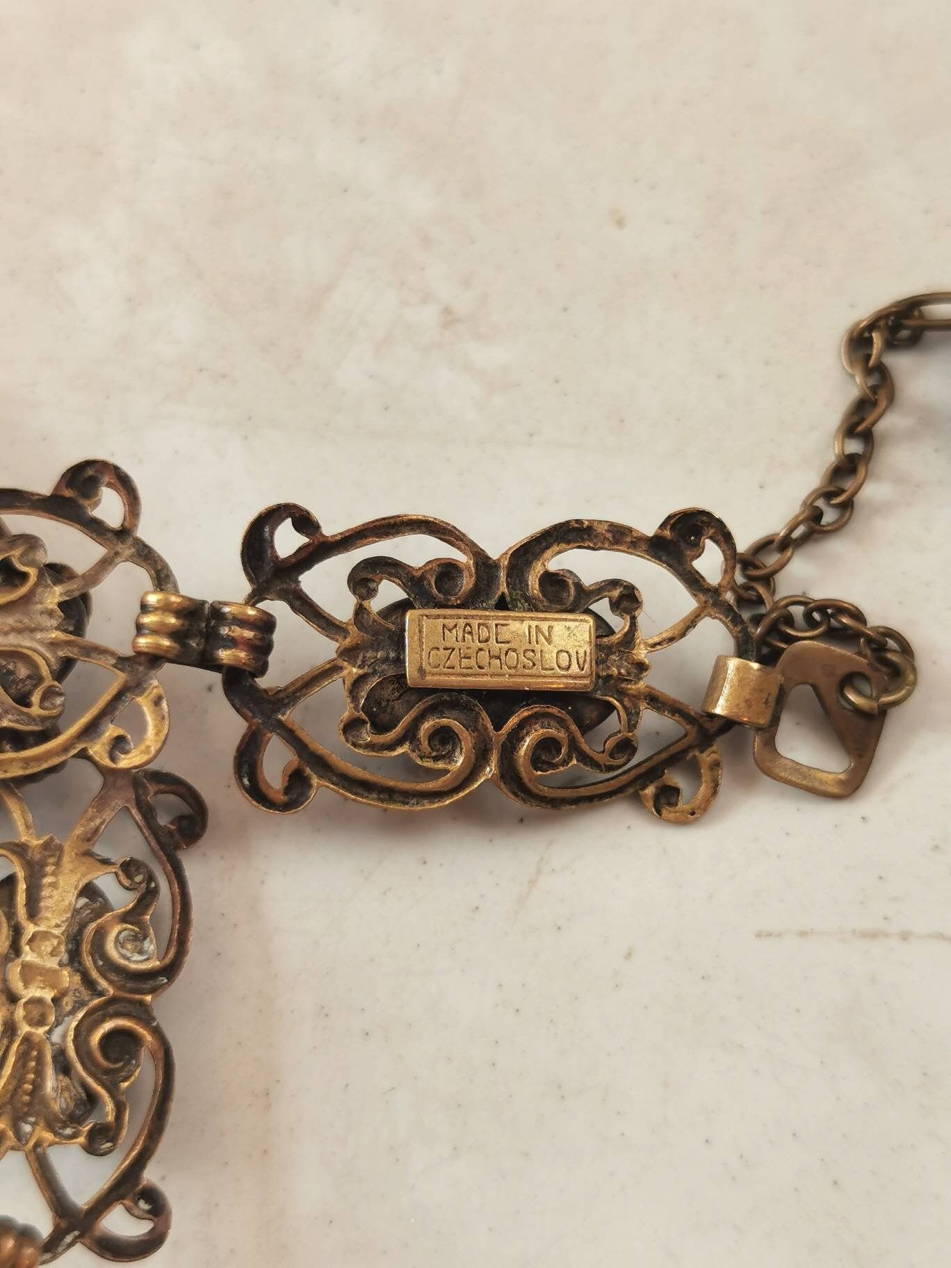 Antique Czech Glass Filigree Bracelet with Dangles