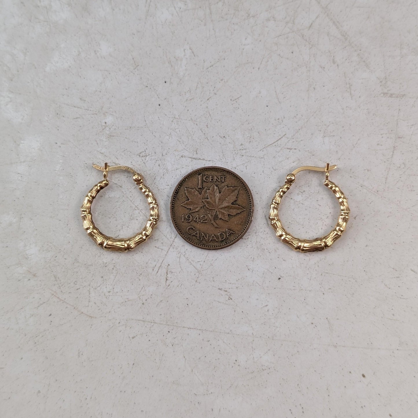 Estate 14k Yellow Gold Small Bamboo Hoops