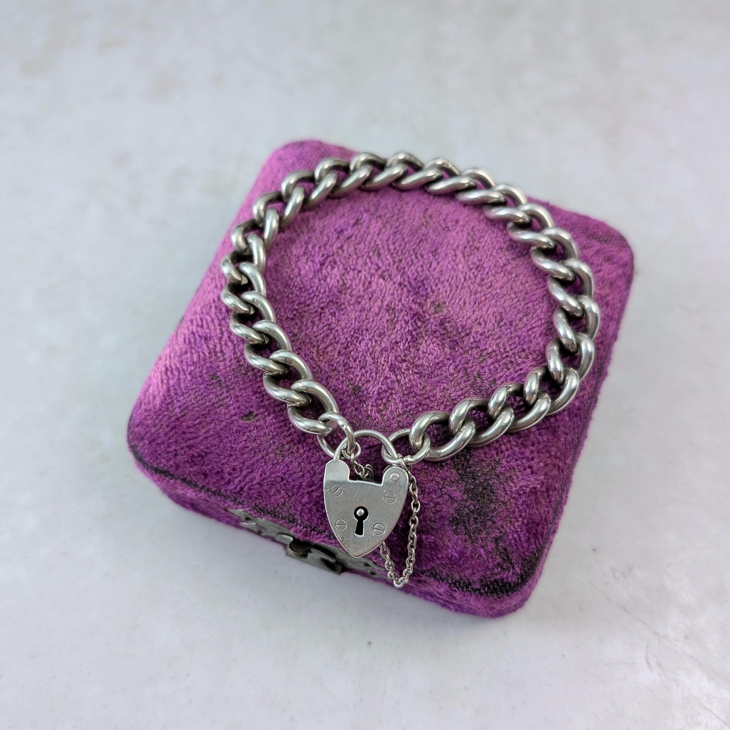 Vintage 1965 Sterling Silver Heart Padlock Bracelet