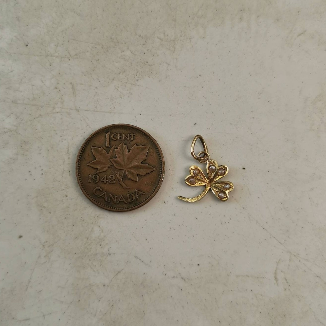 Antique 14k Yellow Gold and Seed Pearl Clover Conversion Charm