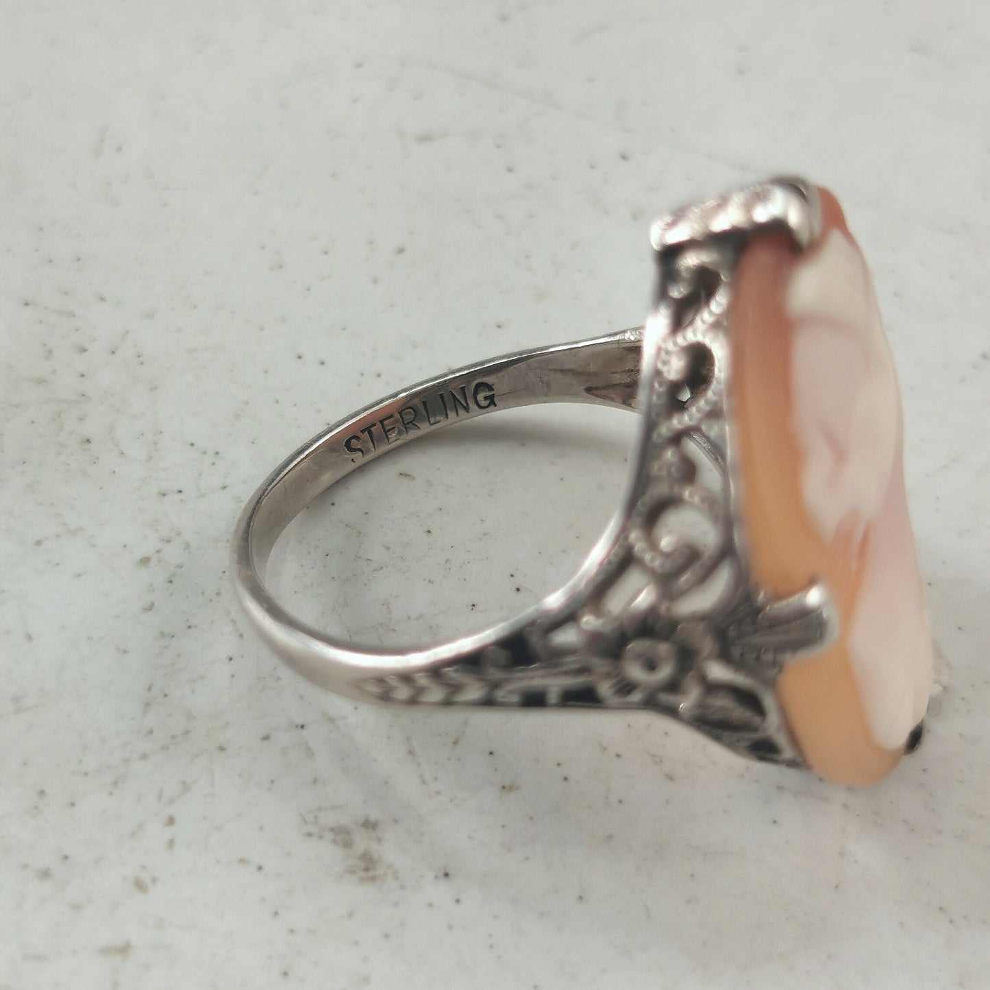 Art Deco Sterling Silver and Carved Cameo Ring