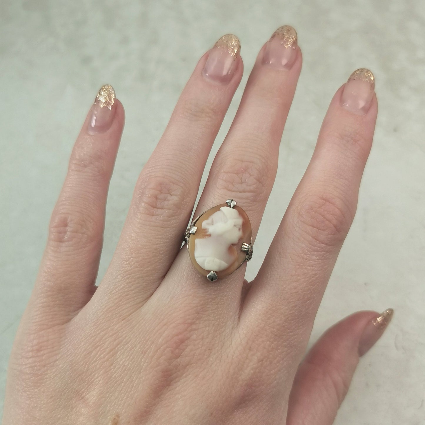 Art Deco Sterling Silver and Carved Cameo Ring