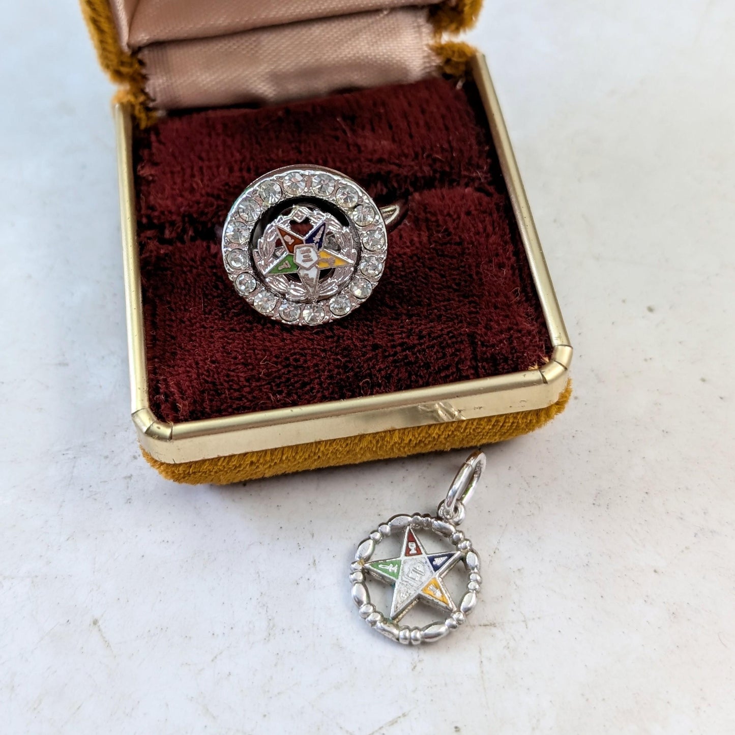 Vintage Sterling Silver Order of the Eastern Star Ring and Pendant Set