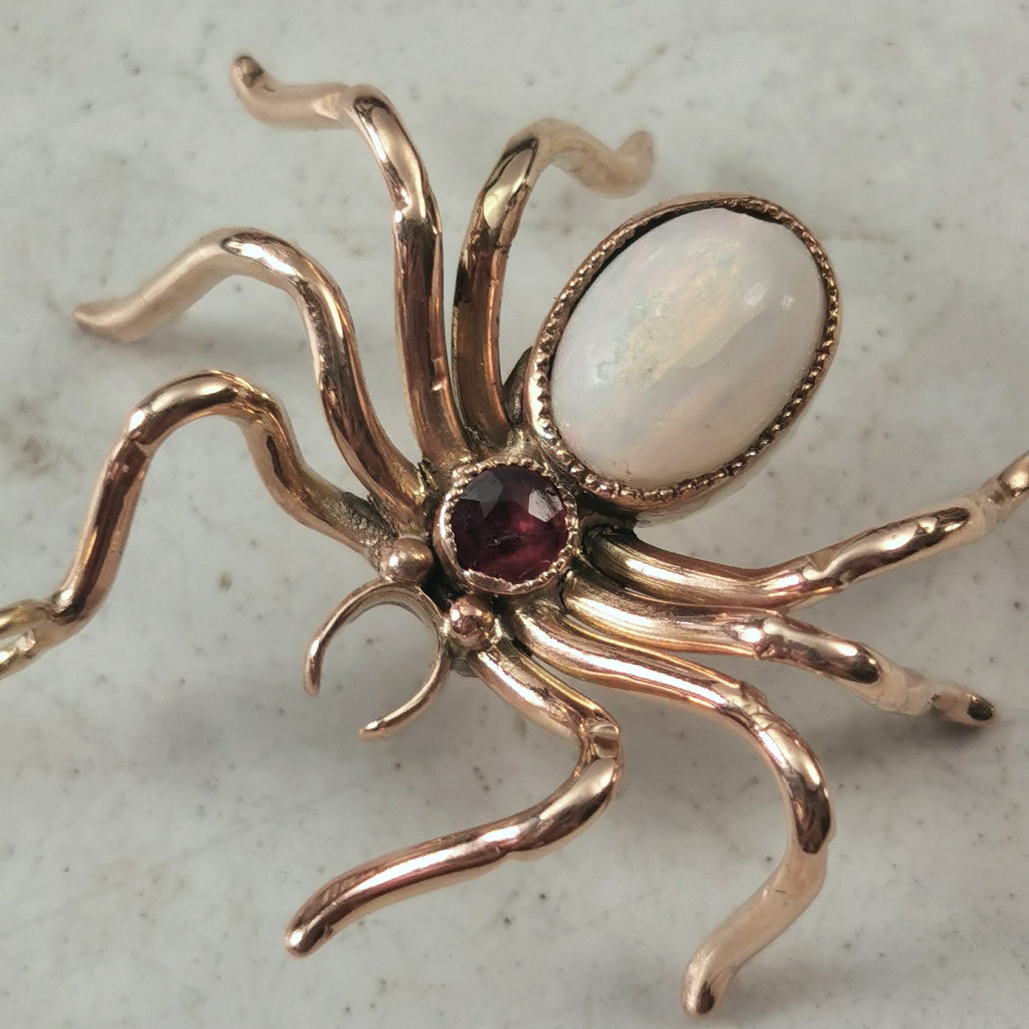 Antique Conversion 9ct Yellow Gold Opal & Ruby Spider Pendant