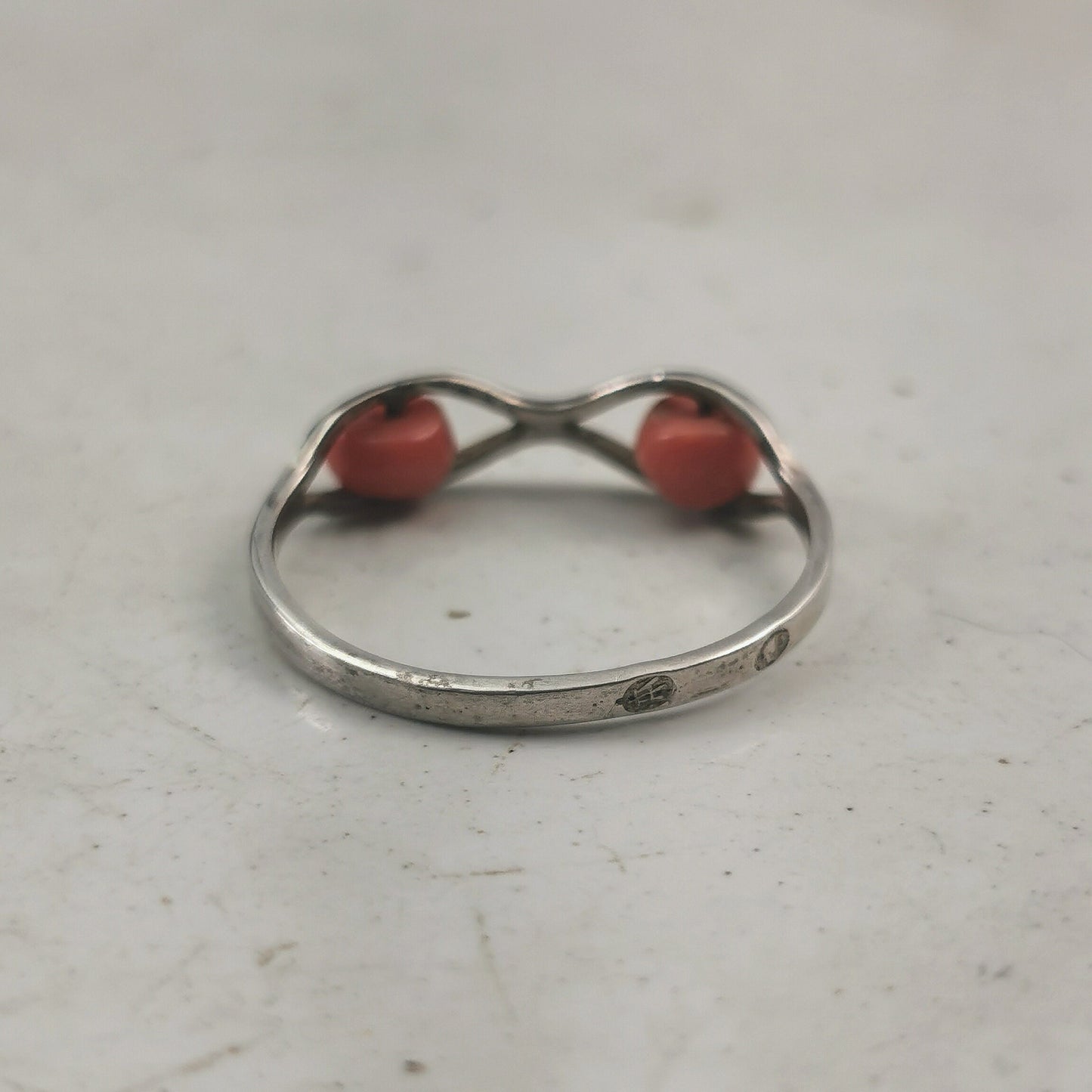 Mid-Century 800 Silver Polish Coral Rolling Ring