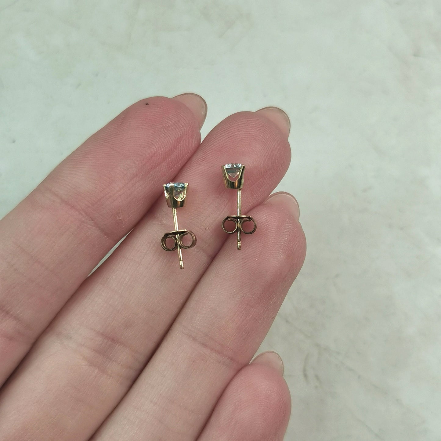 Estate 10k Yellow Gold Light Blue Zircon Stud Earrings - December Birthstone