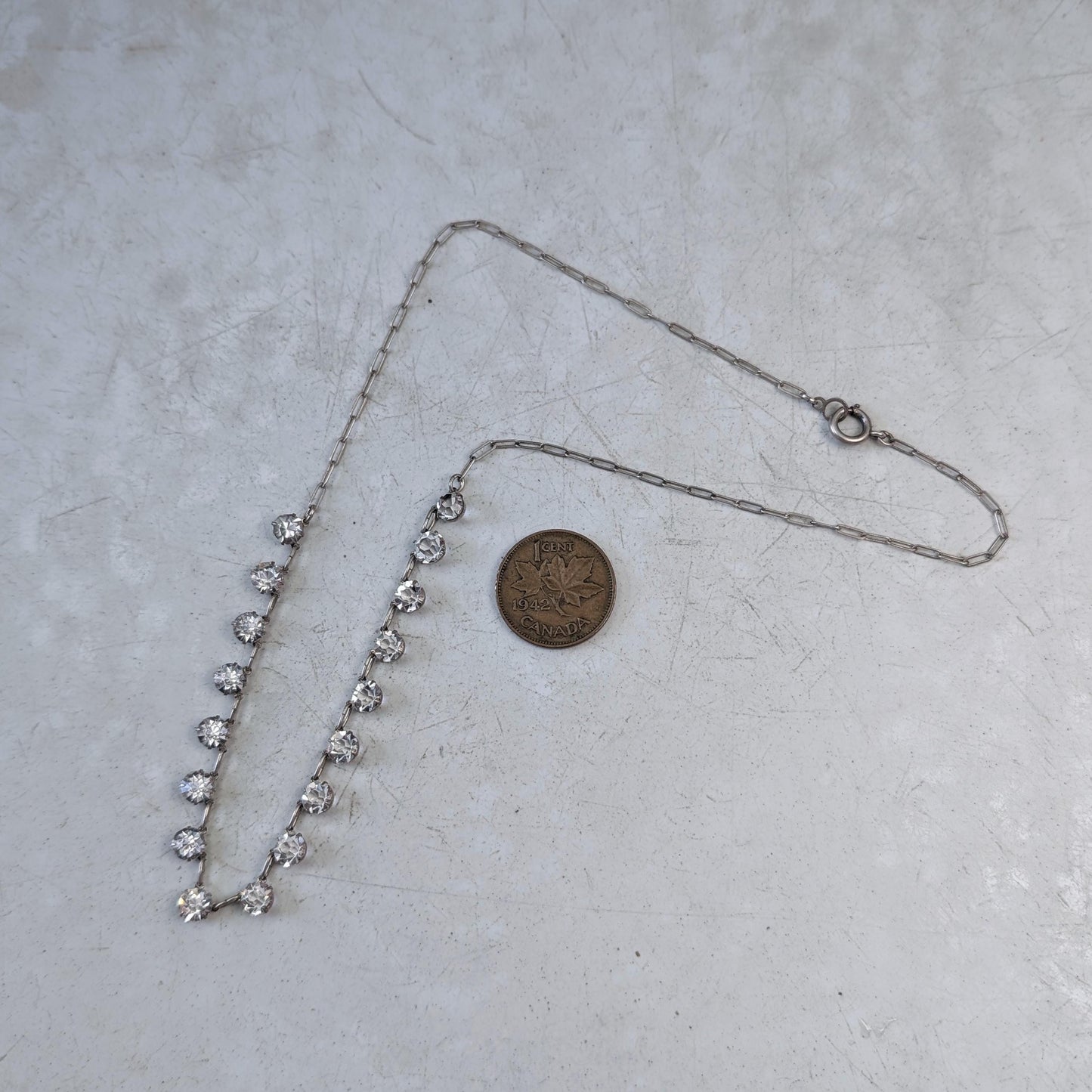 Art Deco Sterling Silver Demi Riviere Crystal Necklace