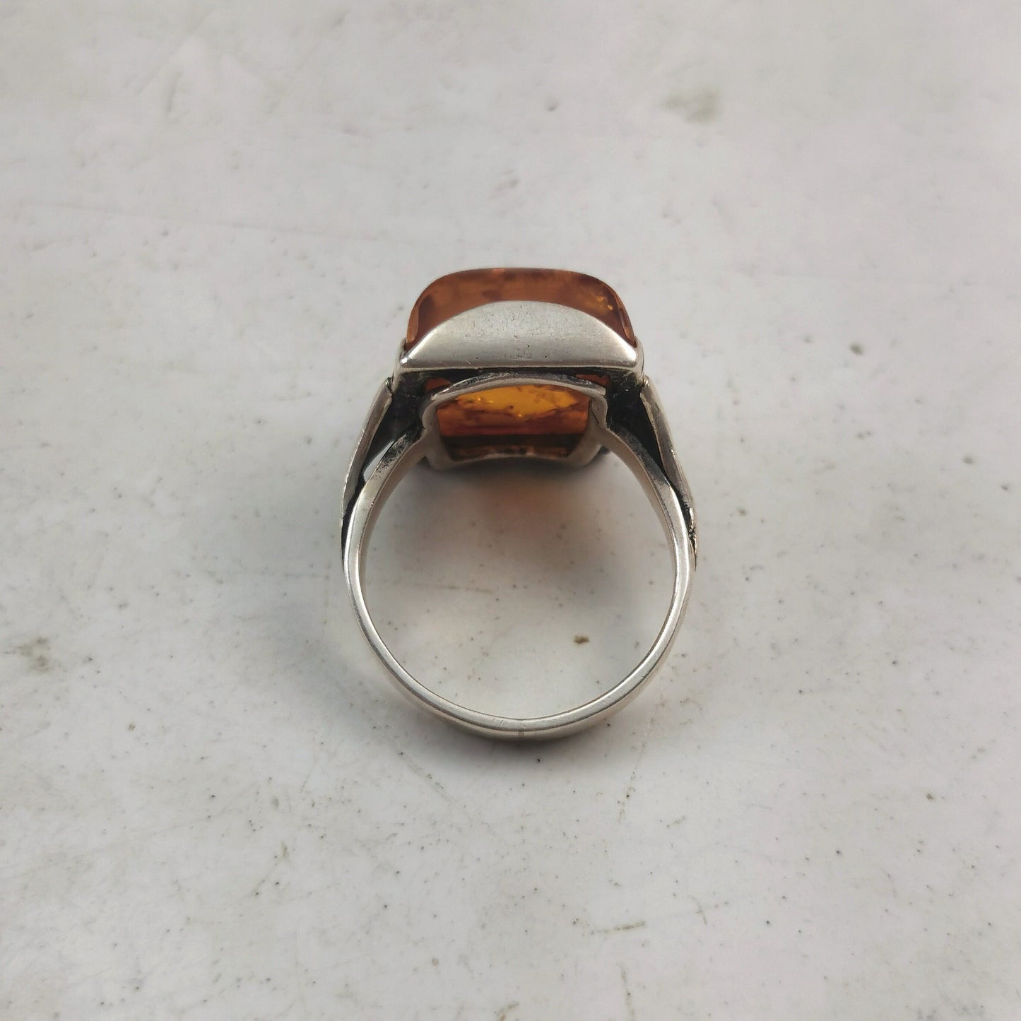 Vintage Sterling Silver Amber Signet Style Ring