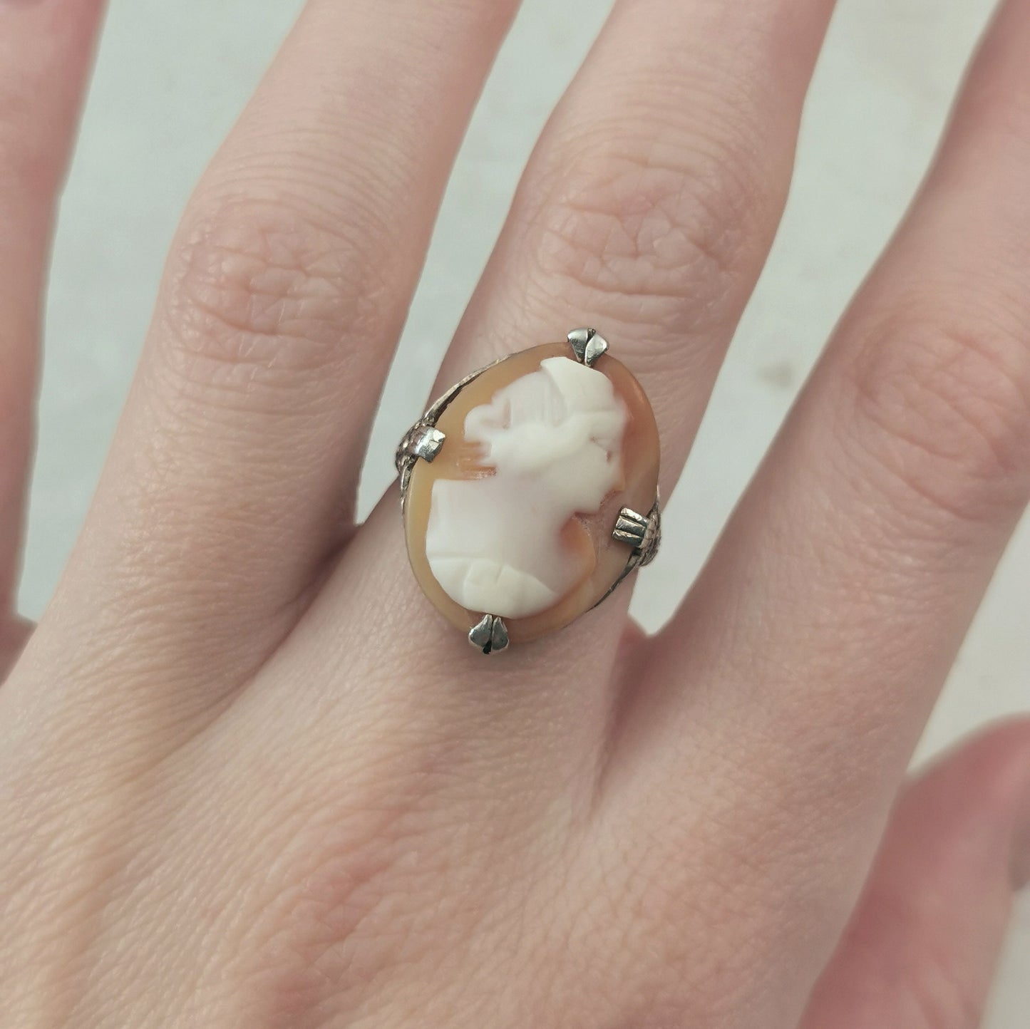 Art Deco Sterling Silver and Carved Cameo Ring