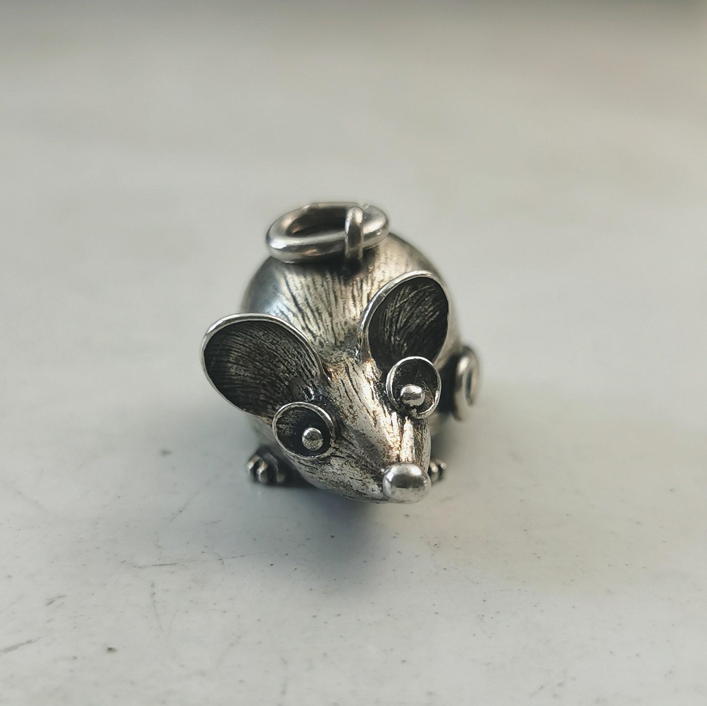 Vintage 835 Silver Mid-century Mouse Charm - Extra Large Austrian 3D Cartoon Mouse