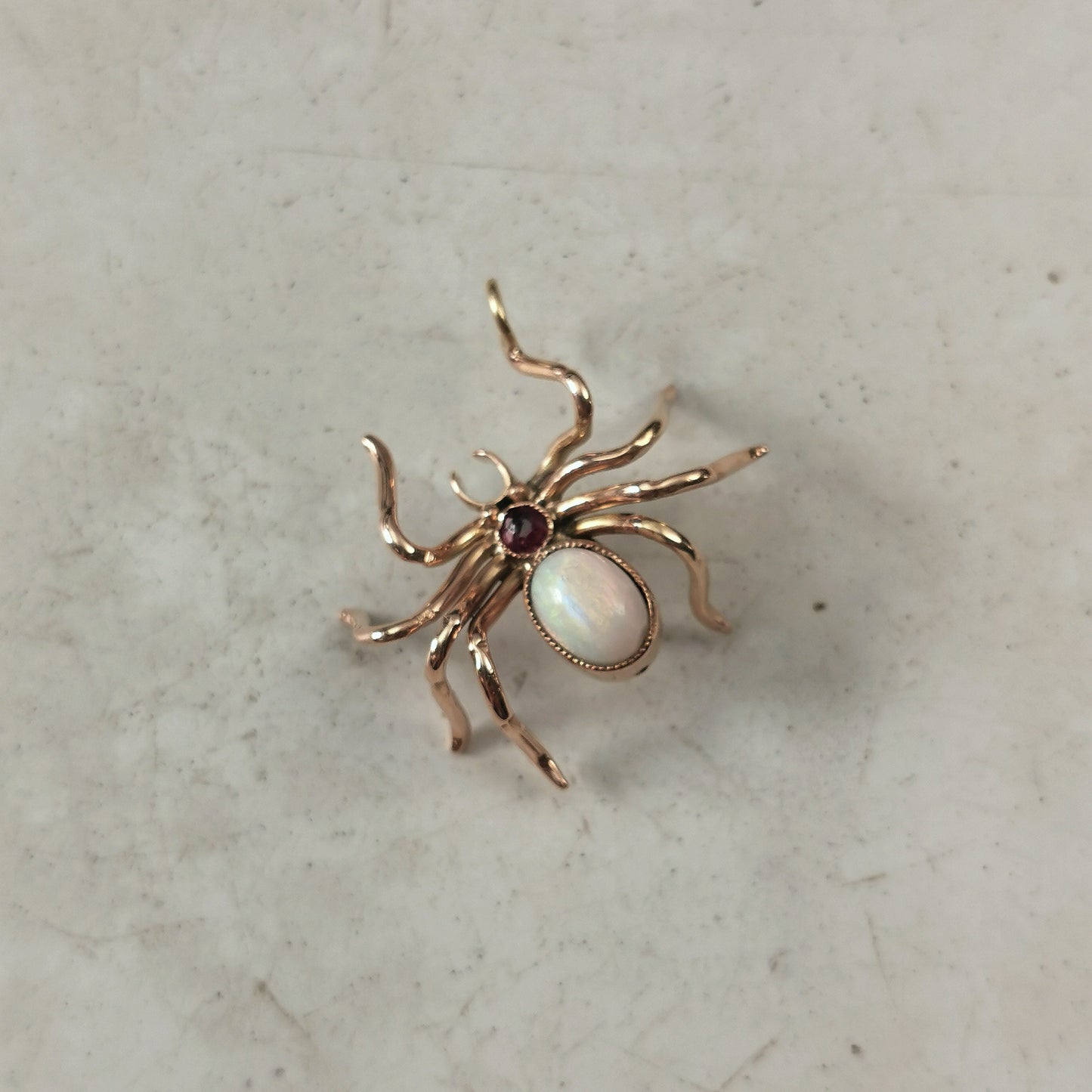 Antique Conversion 9ct Yellow Gold Opal & Ruby Spider Pendant