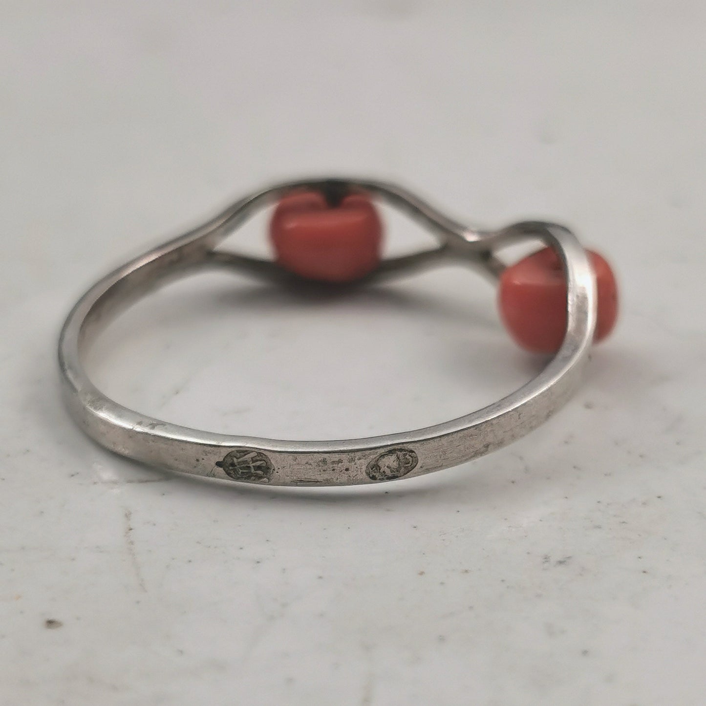 Mid-Century 800 Silver Polish Coral Rolling Ring
