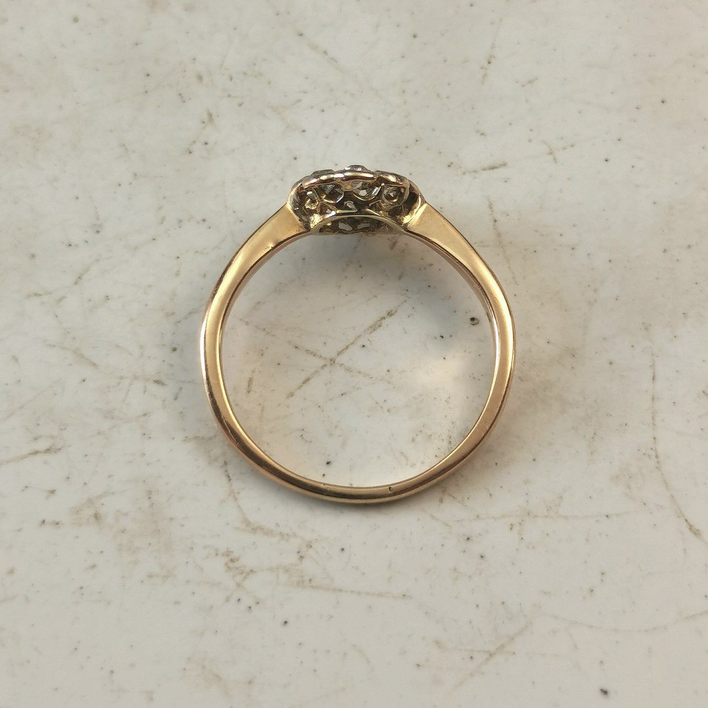Edwardian 18k Yellow Gold Old Mine Cut Diamond Cluster Ring