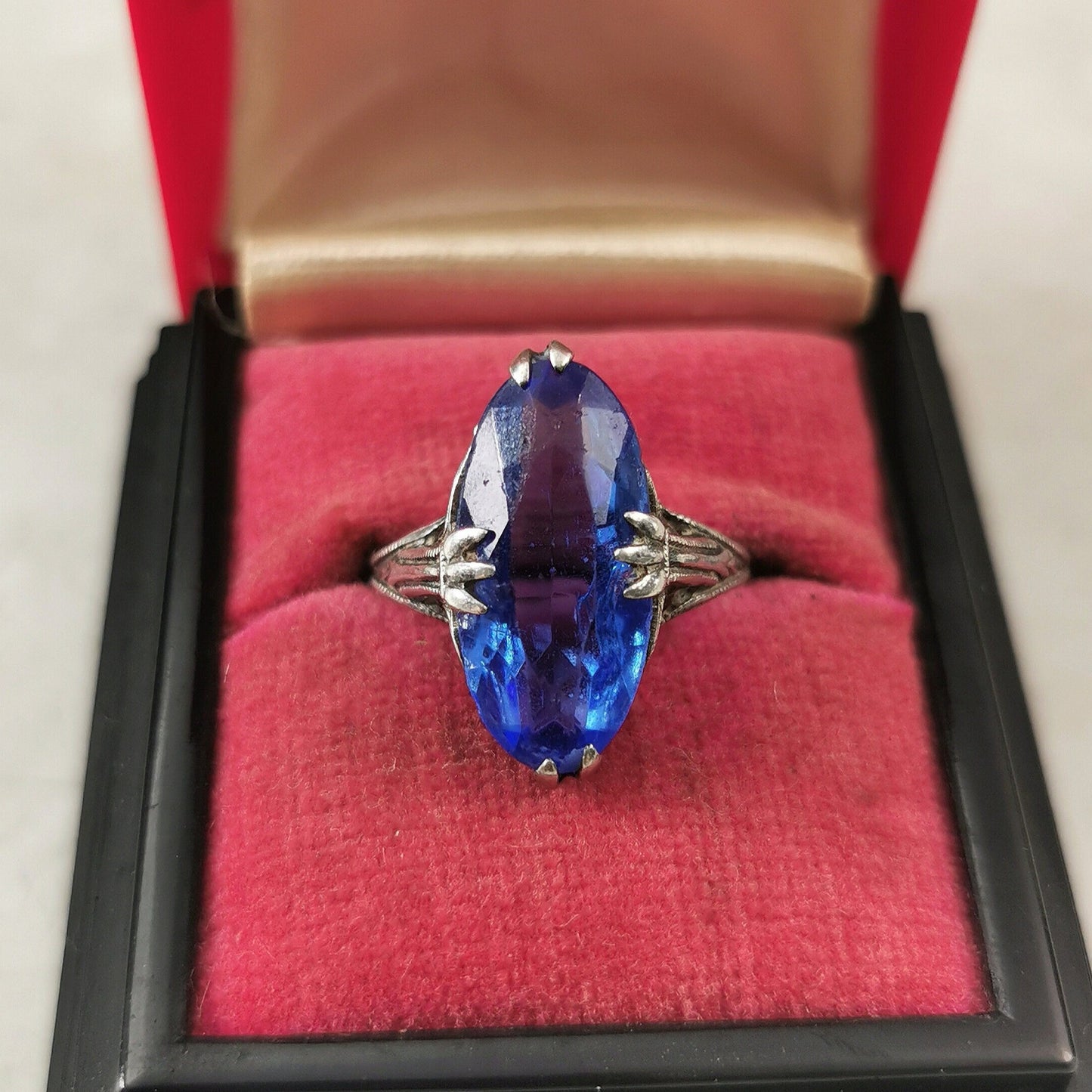 Art Deco Sterling Silver Faux Sapphire Ring