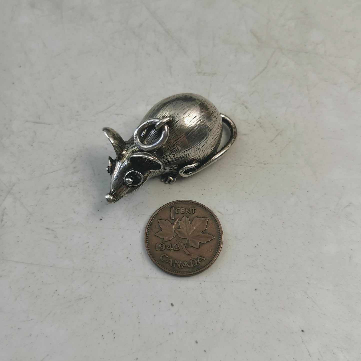Vintage 835 Silver Mid-century Mouse Charm - Extra Large Austrian 3D Cartoon Mouse