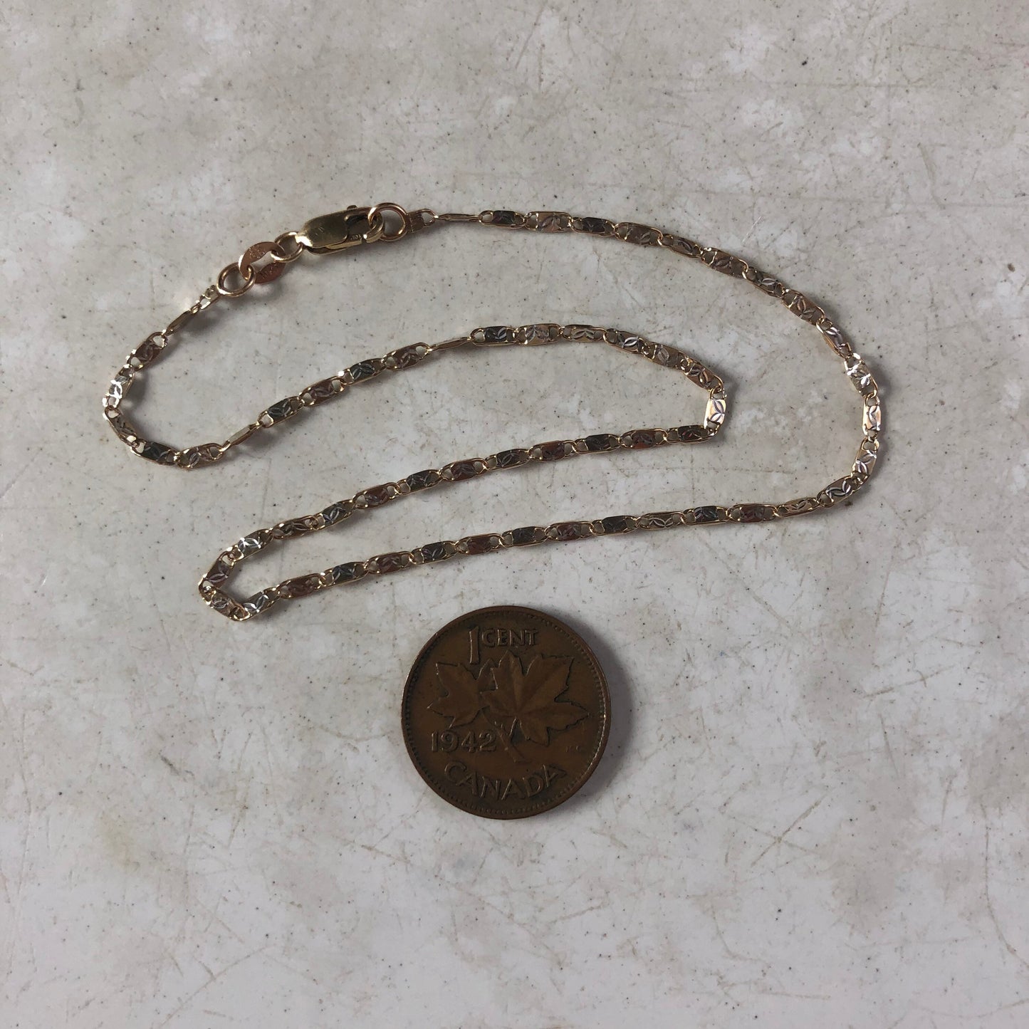 Estate 10k Two-Tone Fancy Valentino Link Anklet