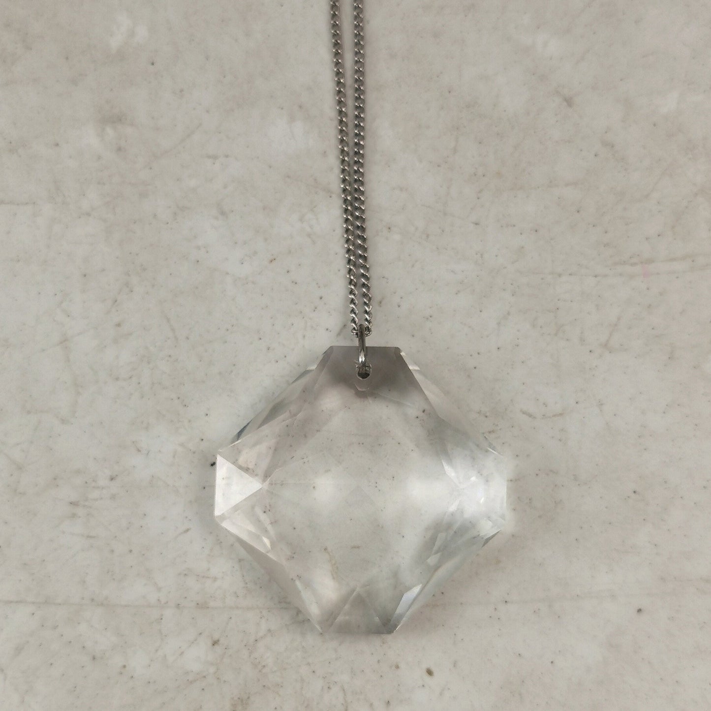 Vintage Art Deco Style Crystal Lozenge Pendant on Sterling Silver Chain