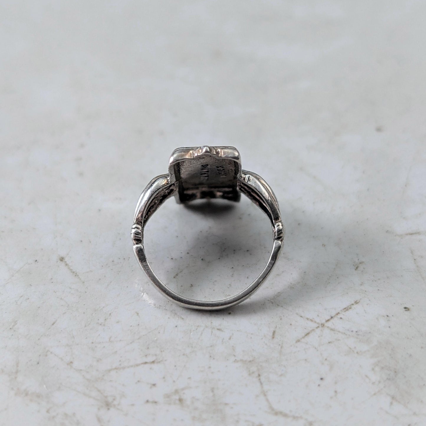 Art Deco Sterling Silver & 10K Yellow Gold Initial B Pinky Signet Ring