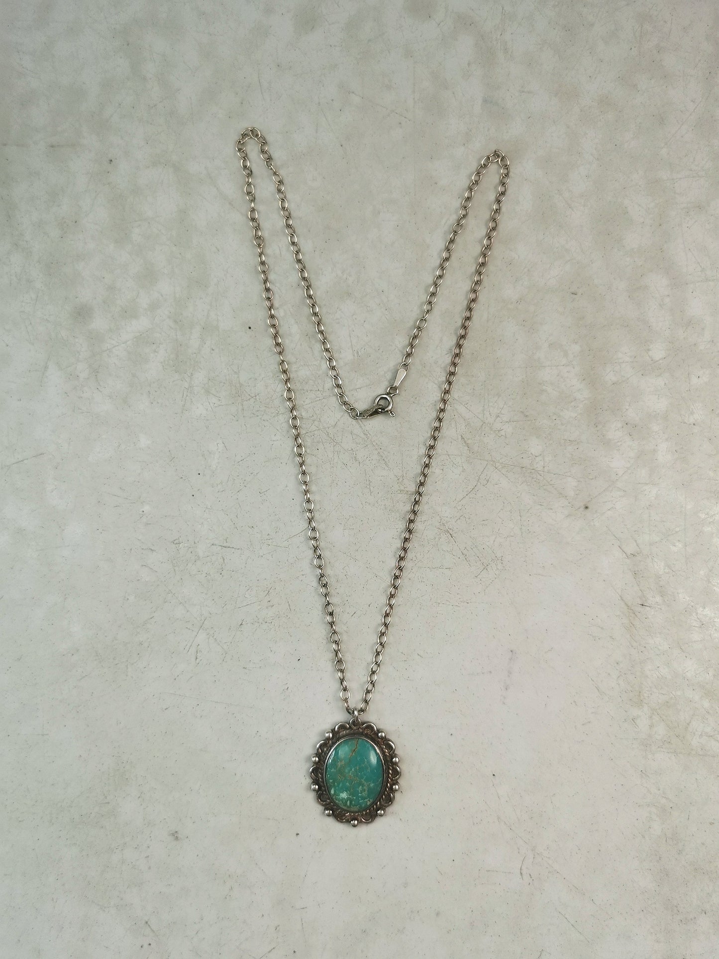 Vintage Southwestern Sterling Silver Turquoise Pendant Necklace