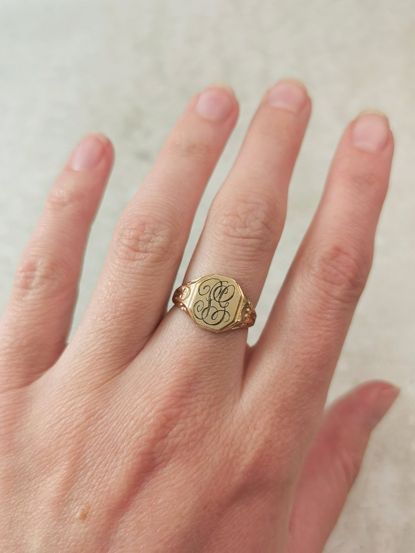 Antique Rolled Gold Plated Signet Ring - Hand Engraved Initials PG