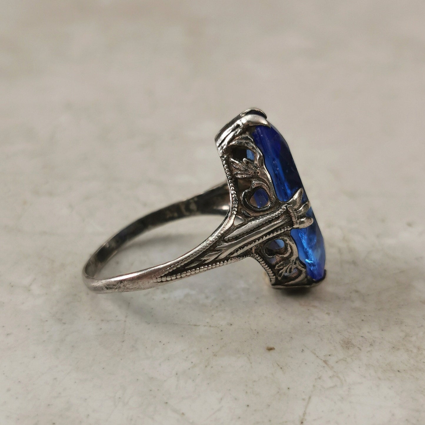 Art Deco Sterling Silver Faux Sapphire Ring