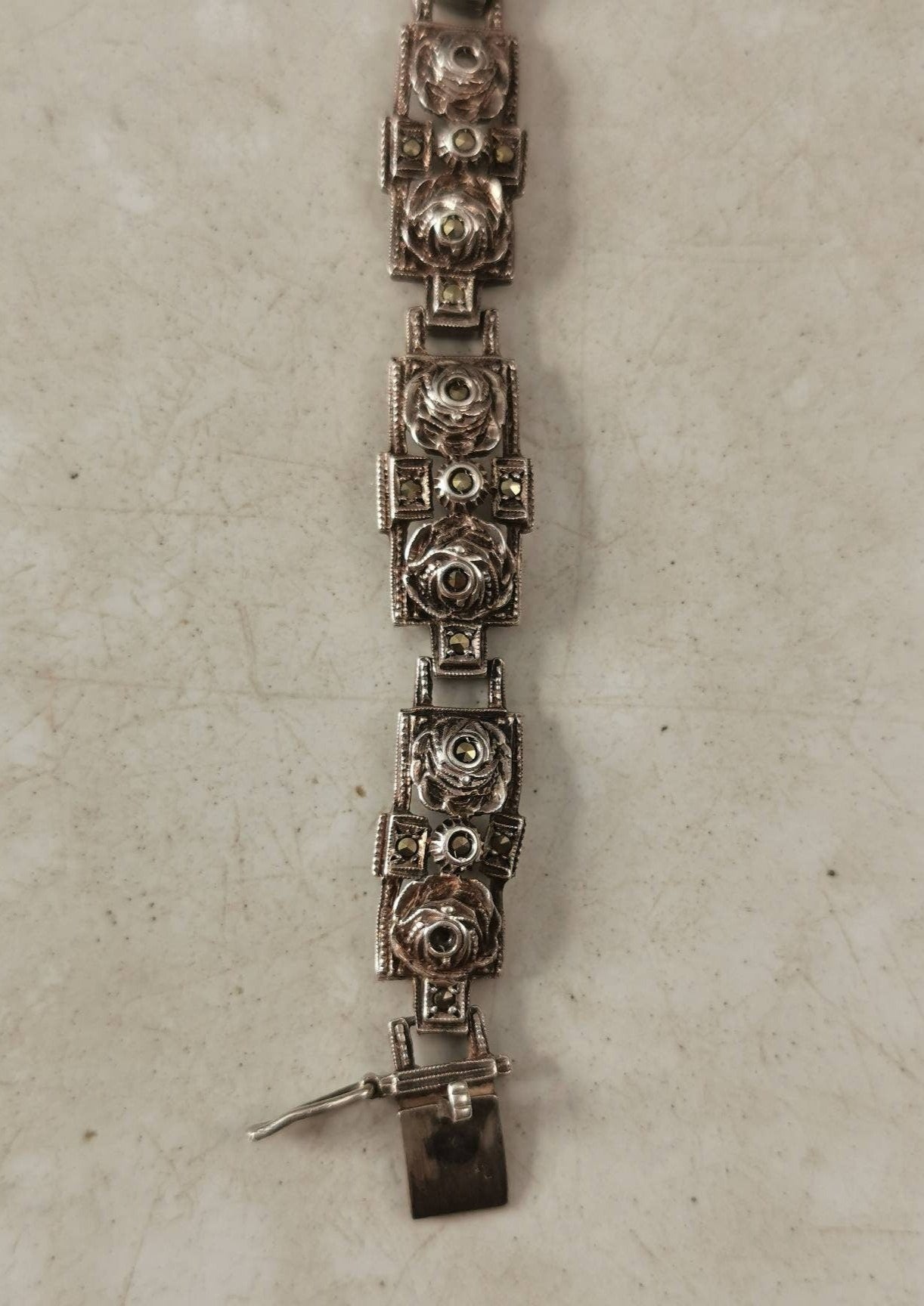 Art Deco Birks Sterling Silver and Marcasite Rose Bracelet