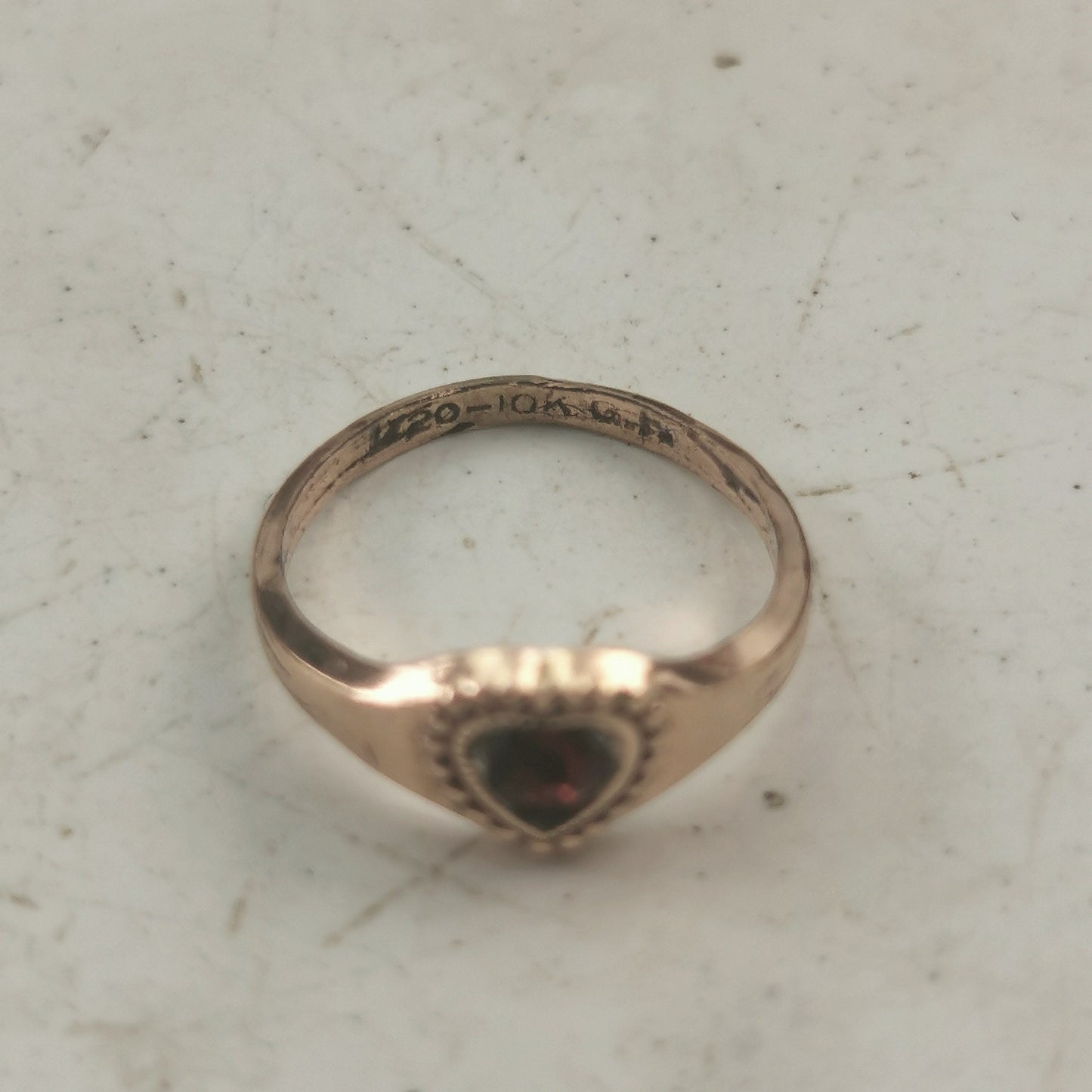 Vintage Uncas 1/20 10K Golf Filled Garnet Paste January Birthstone Baby Ring in Original Box