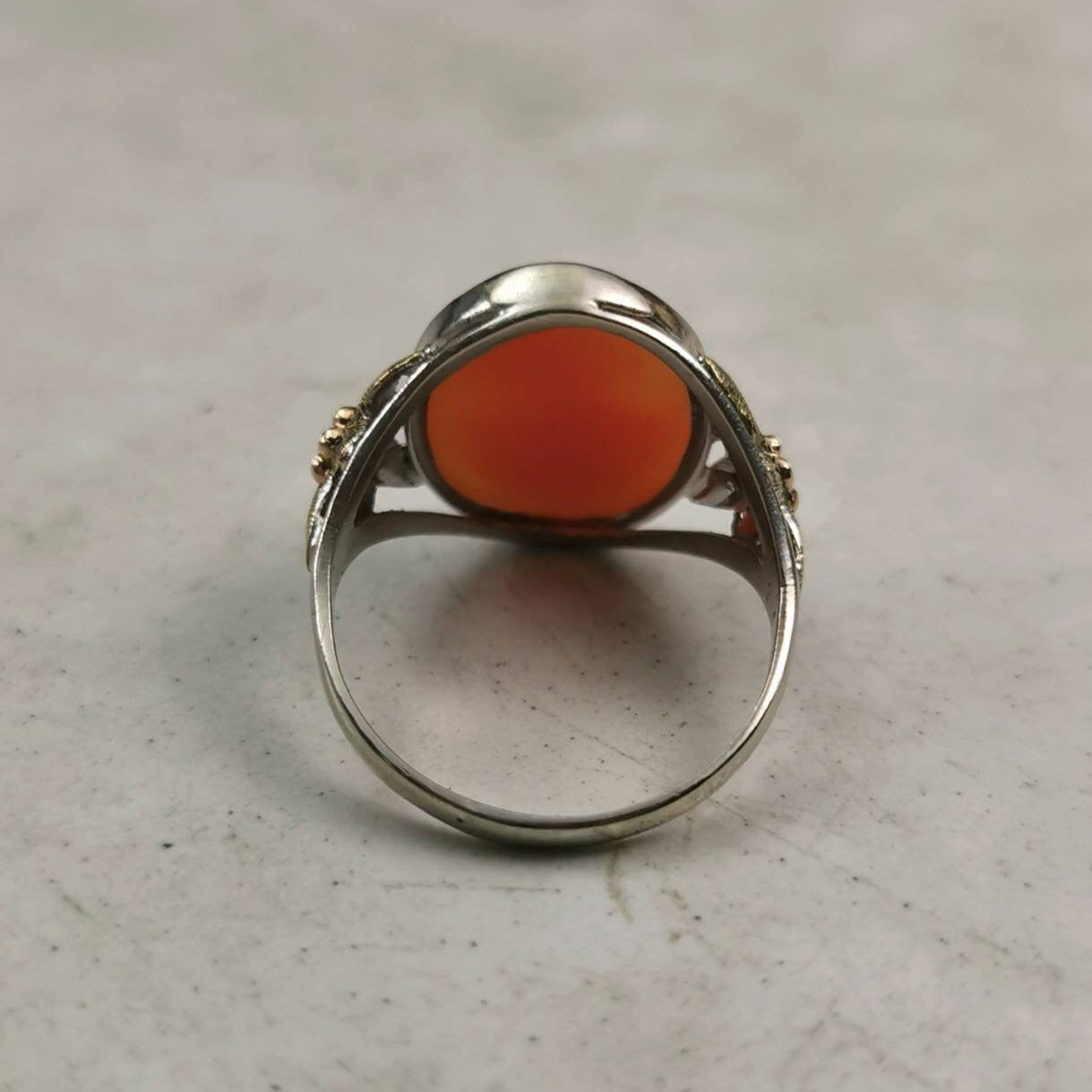 Art Deco 10k White Gold with Rose Gold Green Gold Accent Cameo Ring