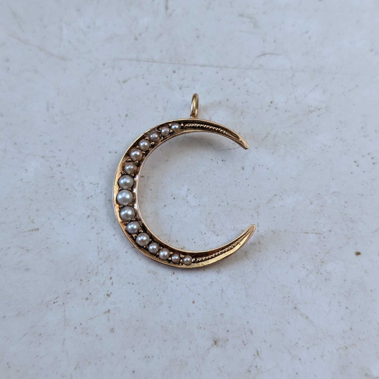 Victorian 14k Yellow Gold Seed Pearl Crescent Moon Conversion Pendant - Solid Gold - Antique Up-cycled Brooch - Medium Size