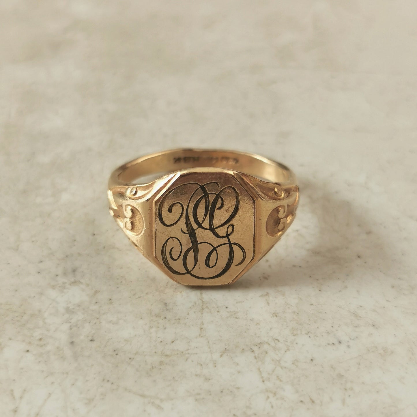 Antique Rolled Gold Plated Signet Ring - Hand Engraved Initials PG