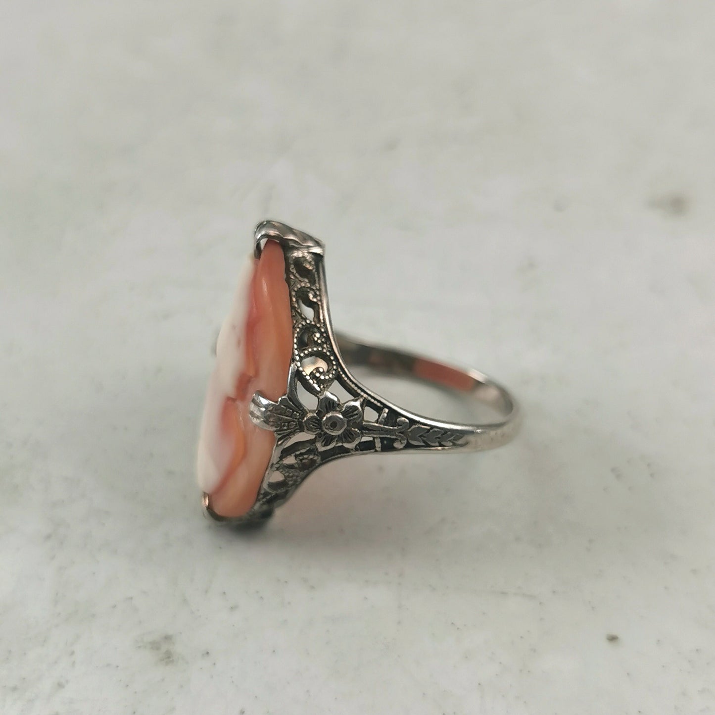 Art Deco Sterling Silver and Carved Cameo Ring