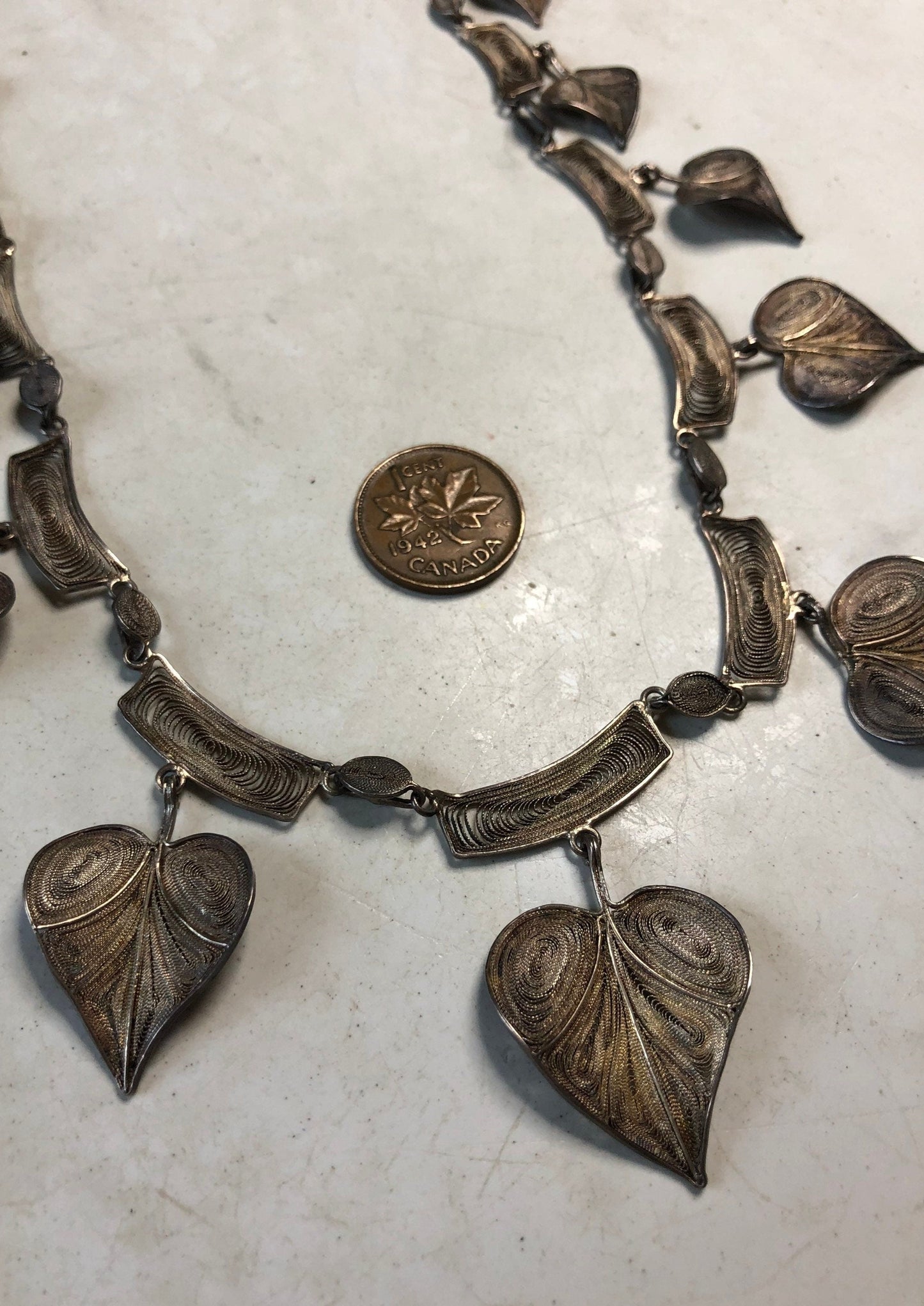 Antique 800 Silver Filigree Leaf Collar Necklace Necklace