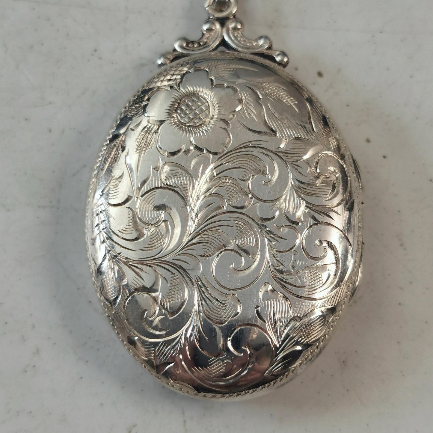 Vintage Large Sterling Silver Ornate Floral Locket