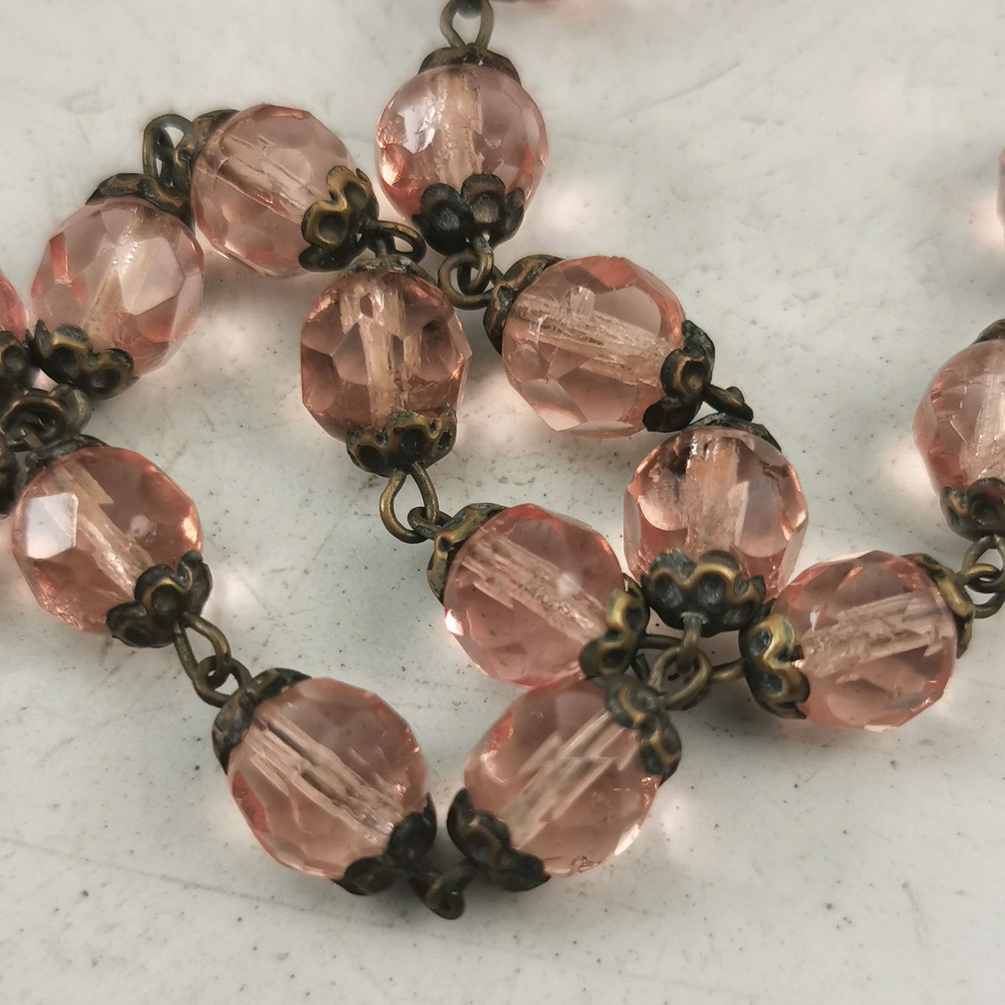 Antique Czech Pink Glass Panel Beaded Necklace