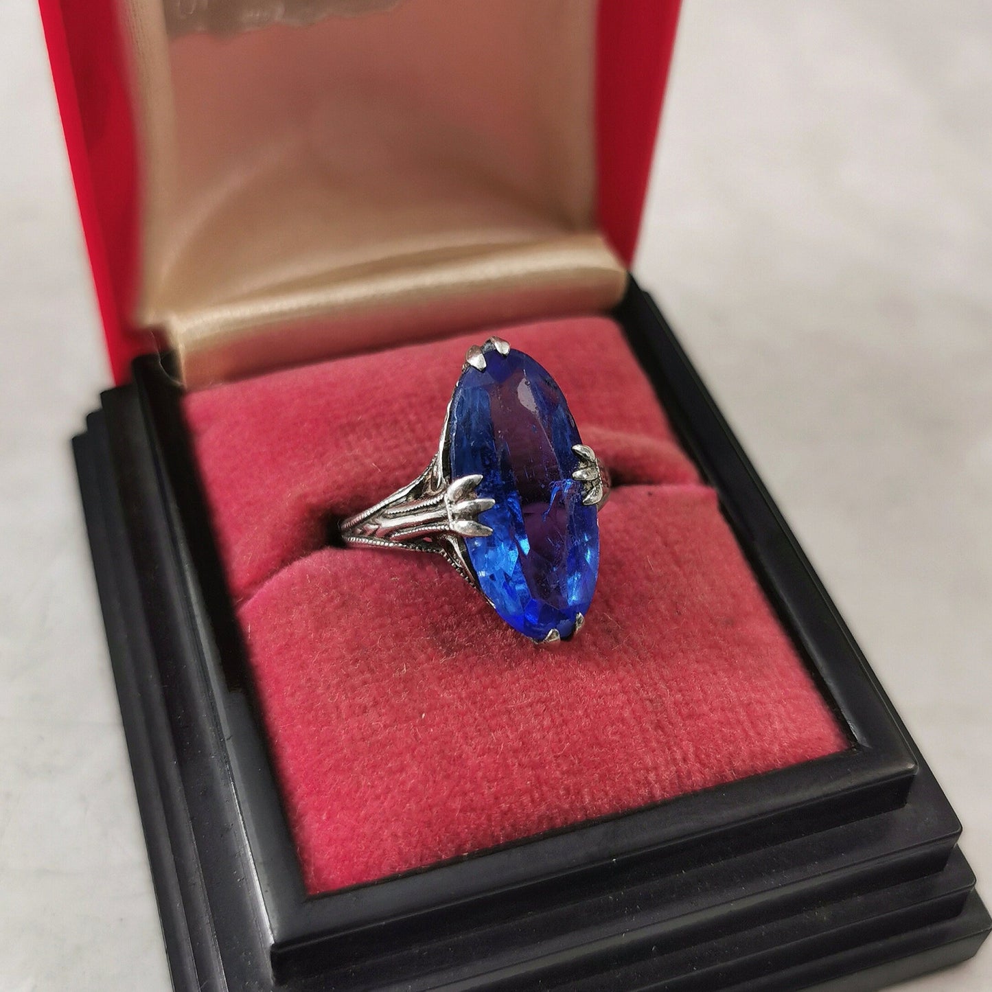 Art Deco Sterling Silver Faux Sapphire Ring
