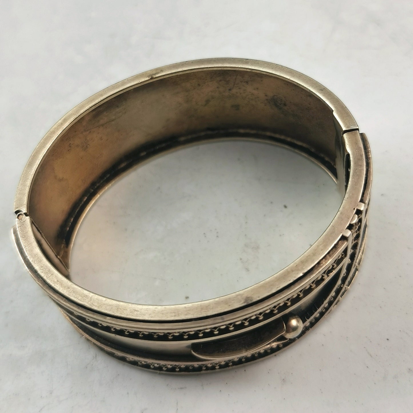 Antique Victorian Gold Filled Estrucan Revival Buckle Cuff Bracelet