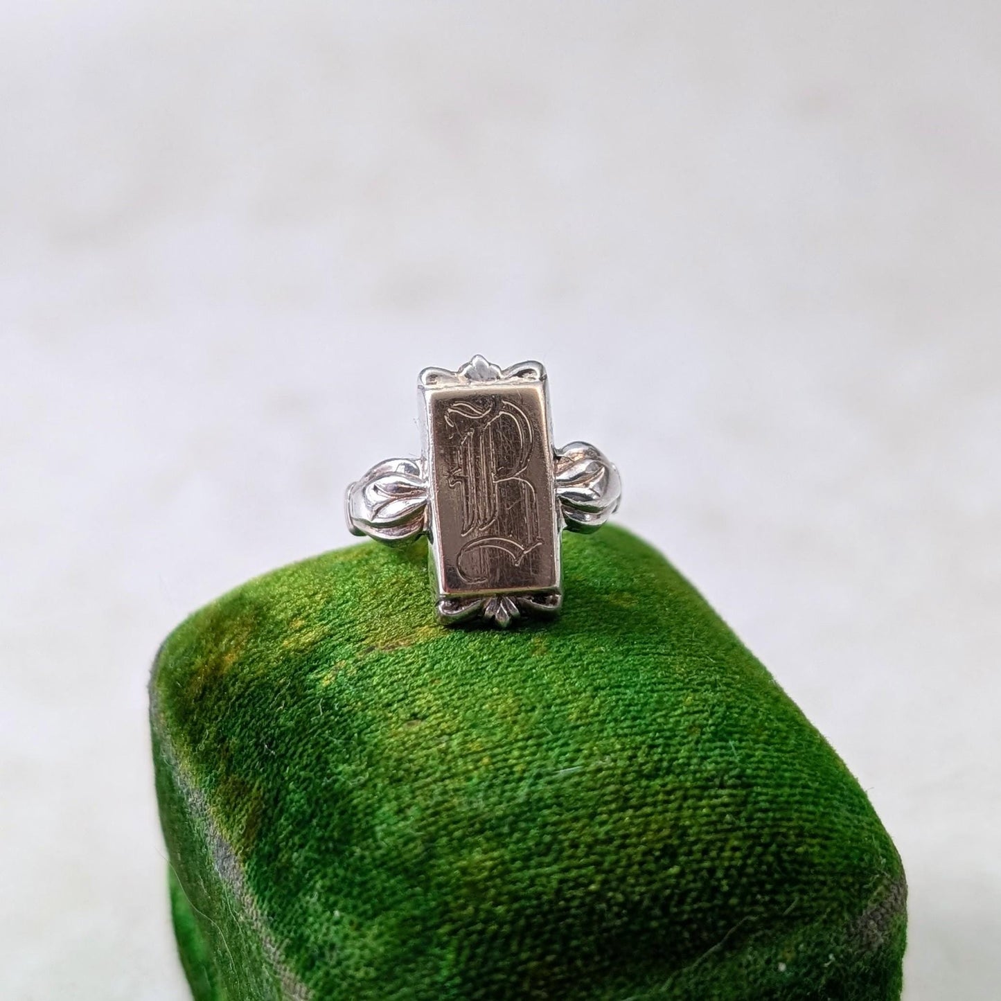 Art Deco Sterling Silver & 10K Yellow Gold Initial B Pinky Signet Ring