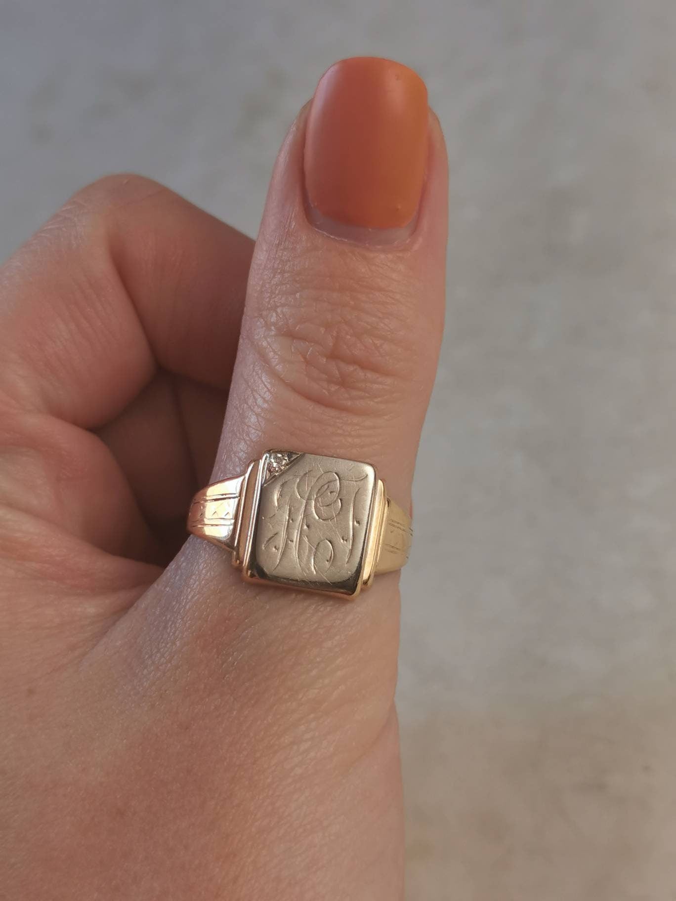 Vintage 10k Solid Gold Signet Ring with Initials HJ
