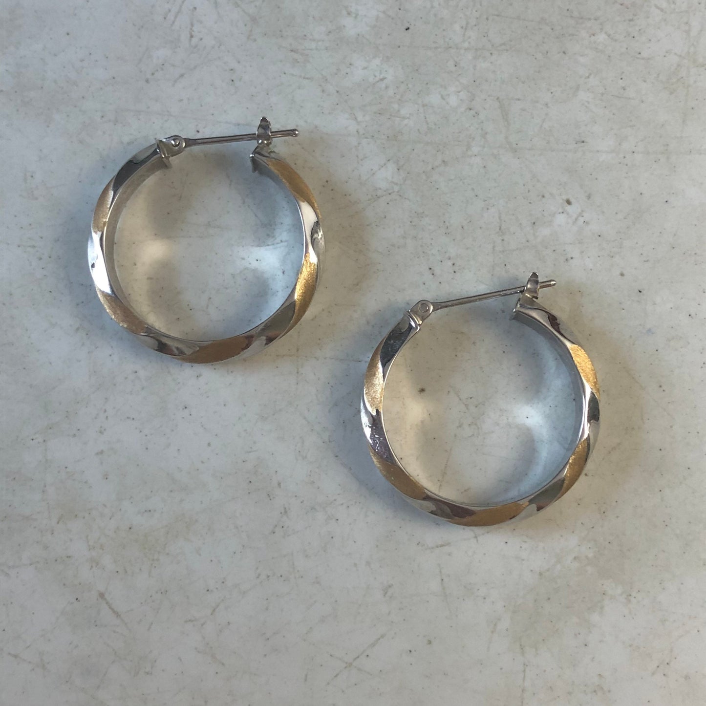 Estate 14k White & Yellow Gold Wide Twisted Hoop Earrings