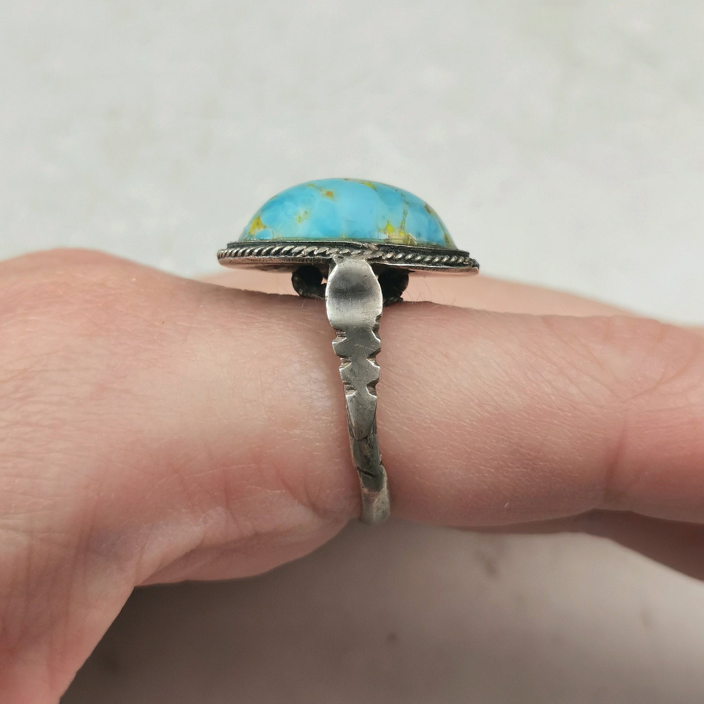 Vintage Silver and Imitation Turquoise Hubbell Glass Ring