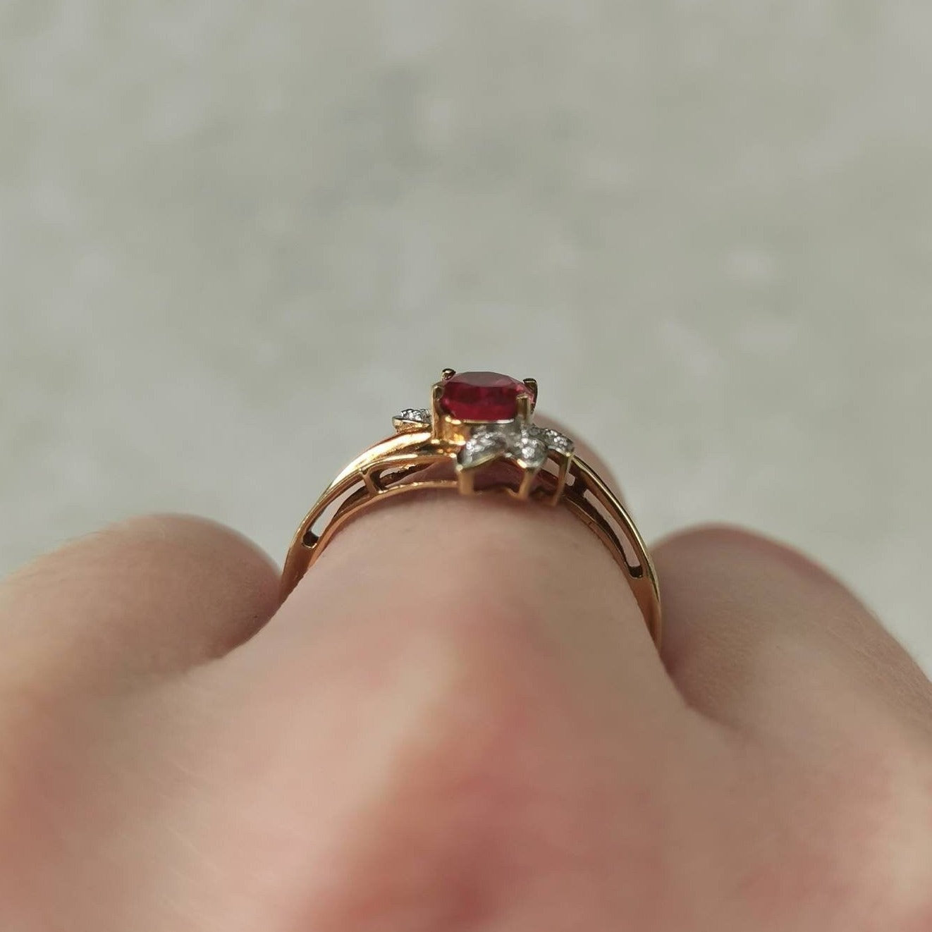 Estate 10k Yellow Gold Lab Ruby and Diamond Ring and Pendant Set