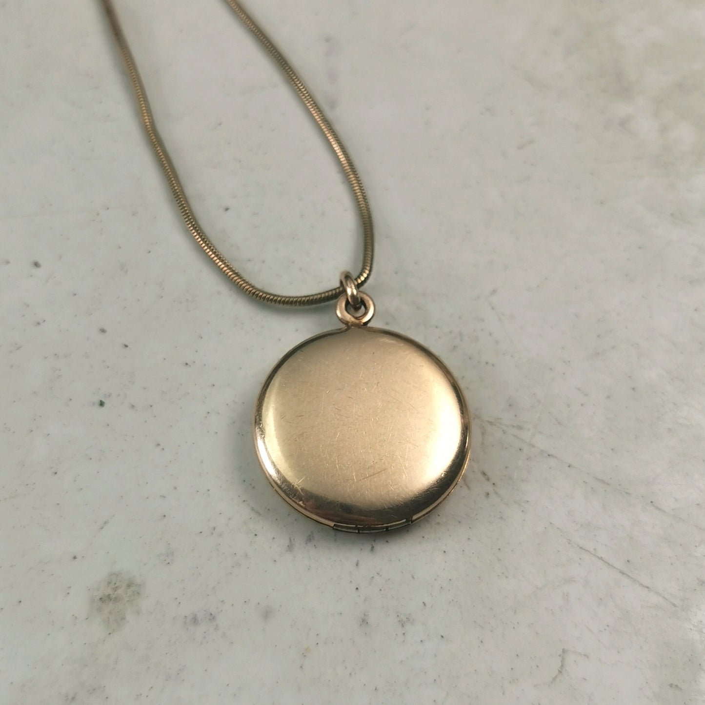 Antique Small Edwardian Gold Filled Round Locket on Snake Chain