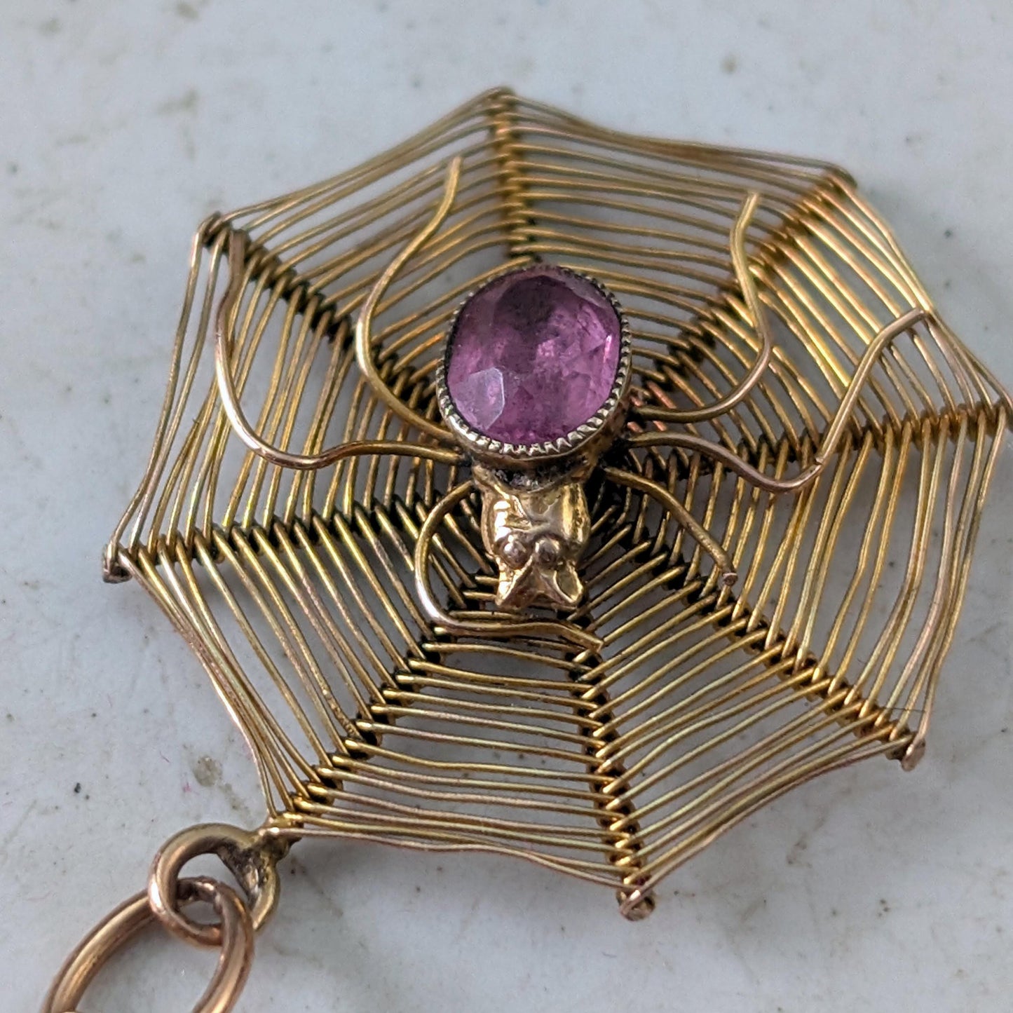 Victorian 9ct Yellow Gold Spider Web Charm Necklace
