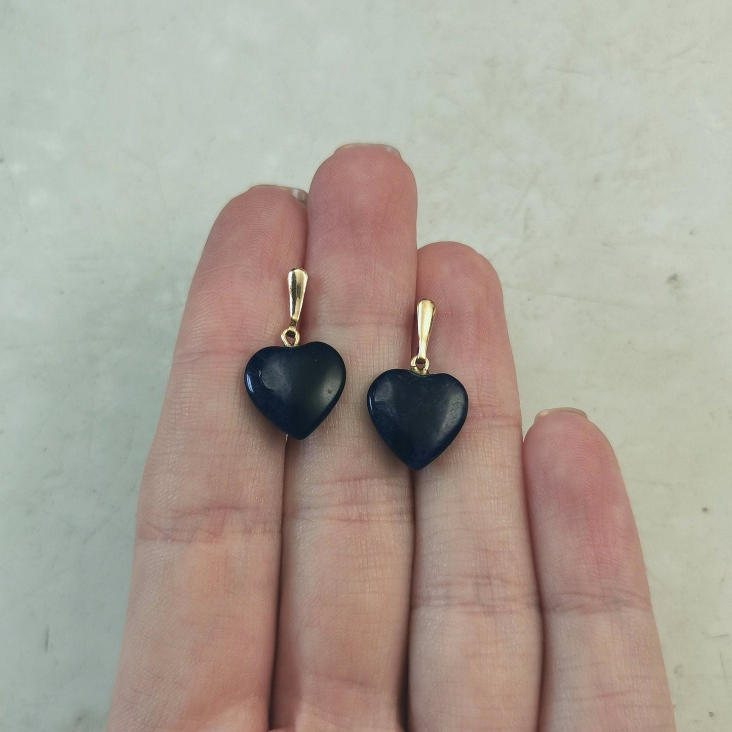 Vintage 14k Yellow Gold Sodalite Heart Dangle Stud Earrings