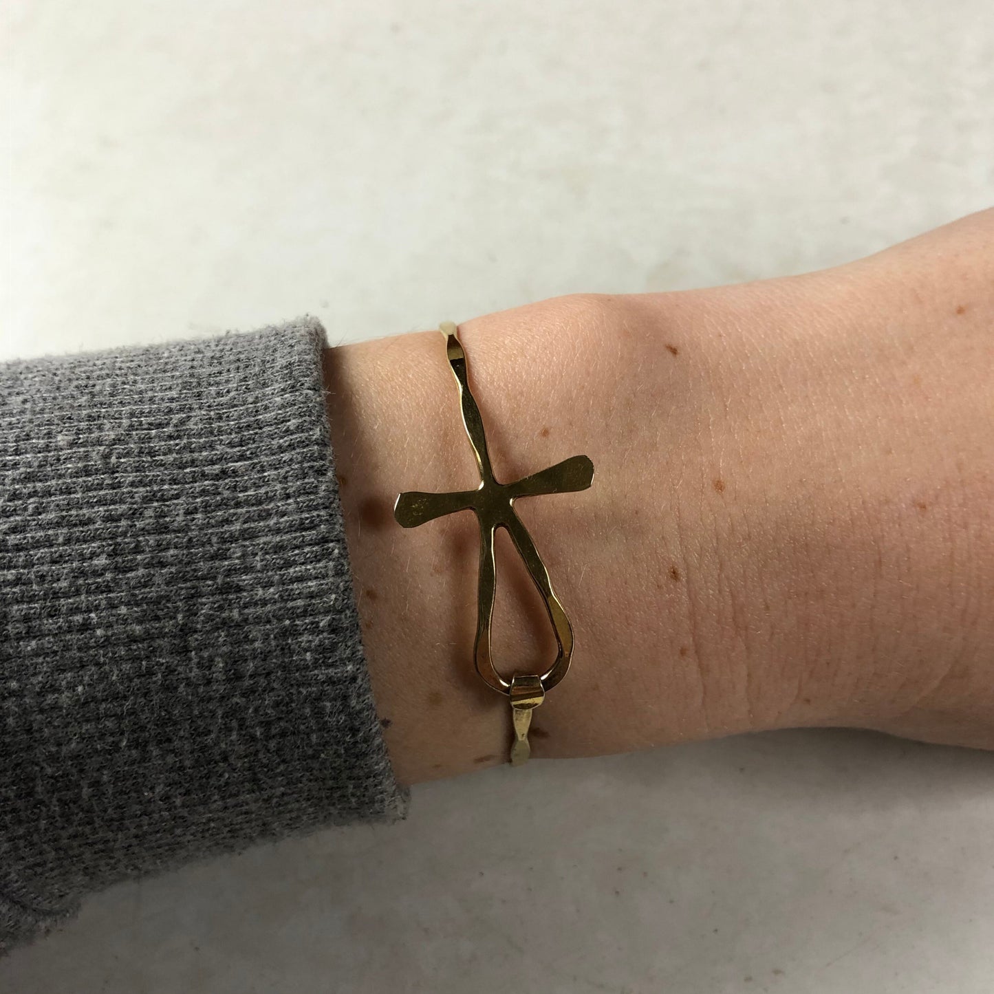 Vintage Sterling Silver Gold Vermeil Ankh Bangle Bracelet