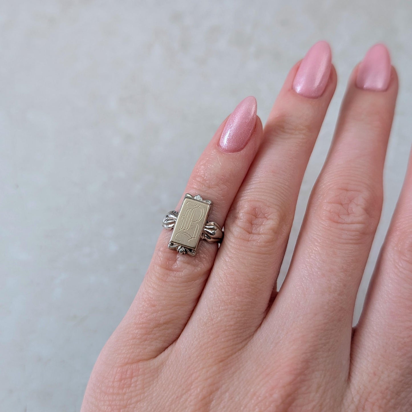 Art Deco Sterling Silver & 10K Yellow Gold Initial B Pinky Signet Ring