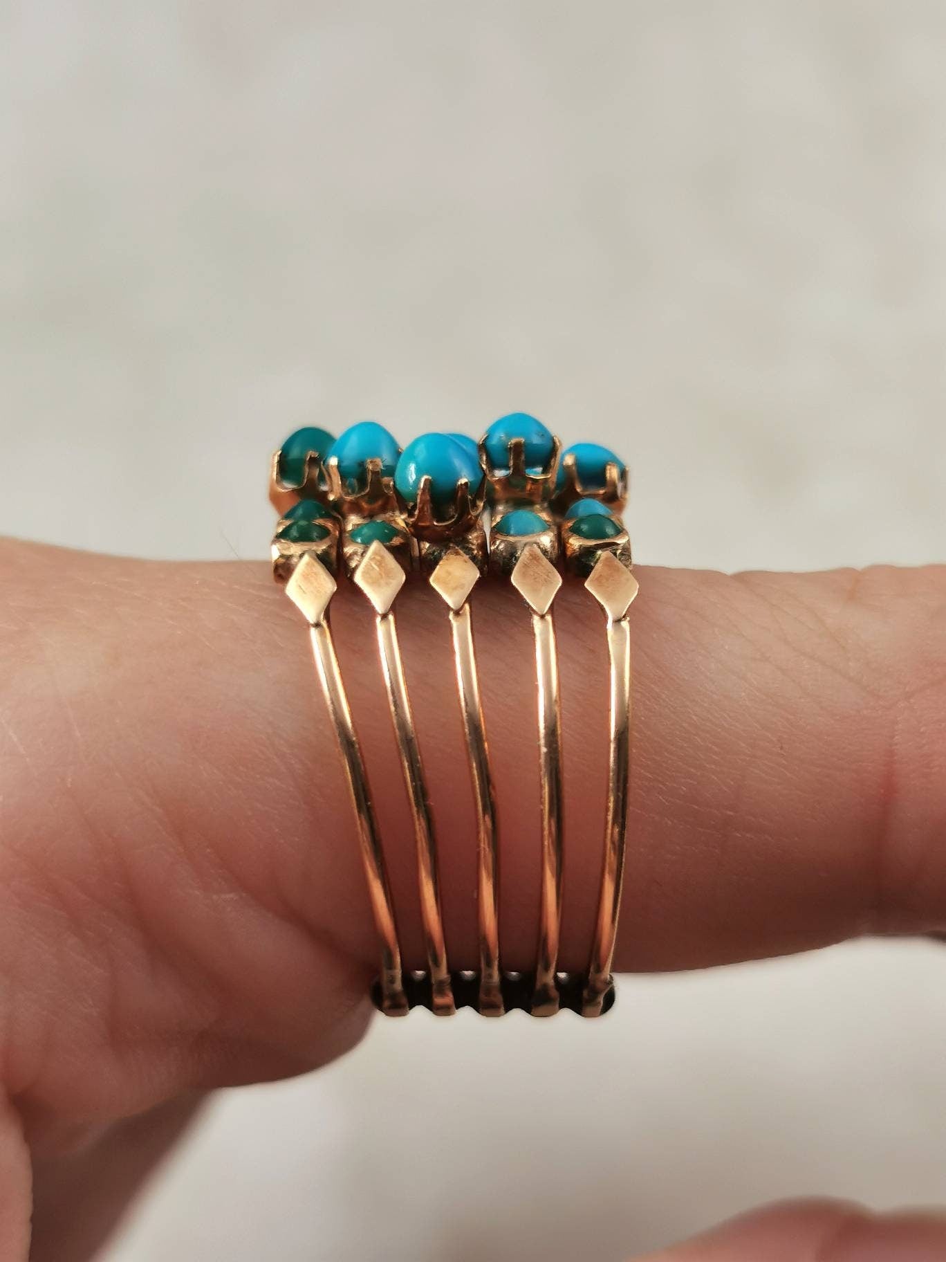 Vintage 14k Yellow Gold Turquoise Harem Ring