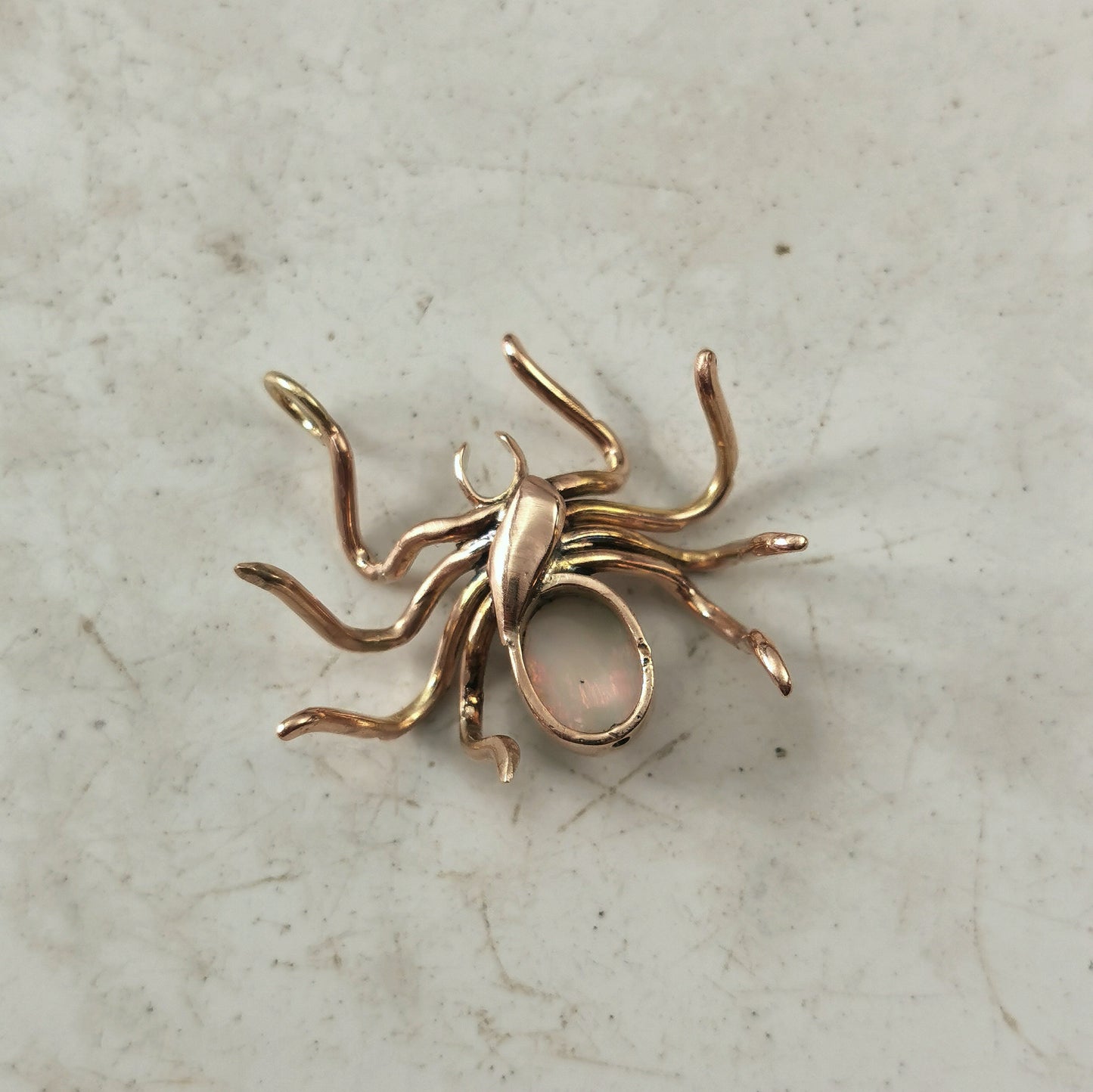 Antique Conversion 9ct Yellow Gold Opal & Ruby Spider Pendant